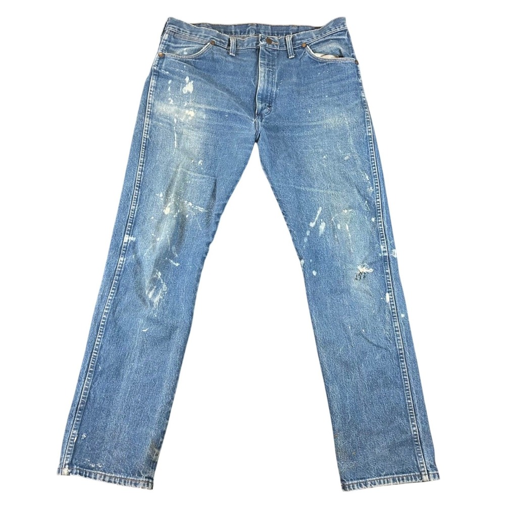 VTG Wrangler Cowboy Cut Mens‎ Jeans 38x33 Fit 38x31 Distressed Paint Splat 80s